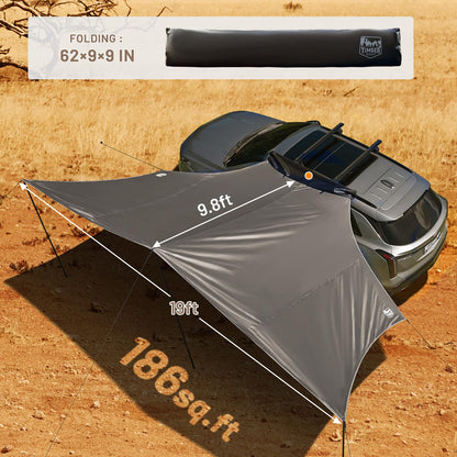 TIMBER RIDGE 19x9.8ft Retractable Car Awning with Blackout Coating, 186ft² Roof Rack Pull-Out Sun Shade Overland Camping, UPF50+ Waterproof Sun Shelter for Vehicle/Truck/Jeep/SUV/Van Tan