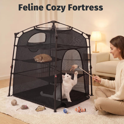 Catio Outdoor Cat Enclosure Pop up Cat Tower Tent Cat Playpen w/Breathable Mesh Portable Catio Kitten Pet Animal Play Pen Indoor Enclosed Kitty Patio Balcony Camping(Square,XL)