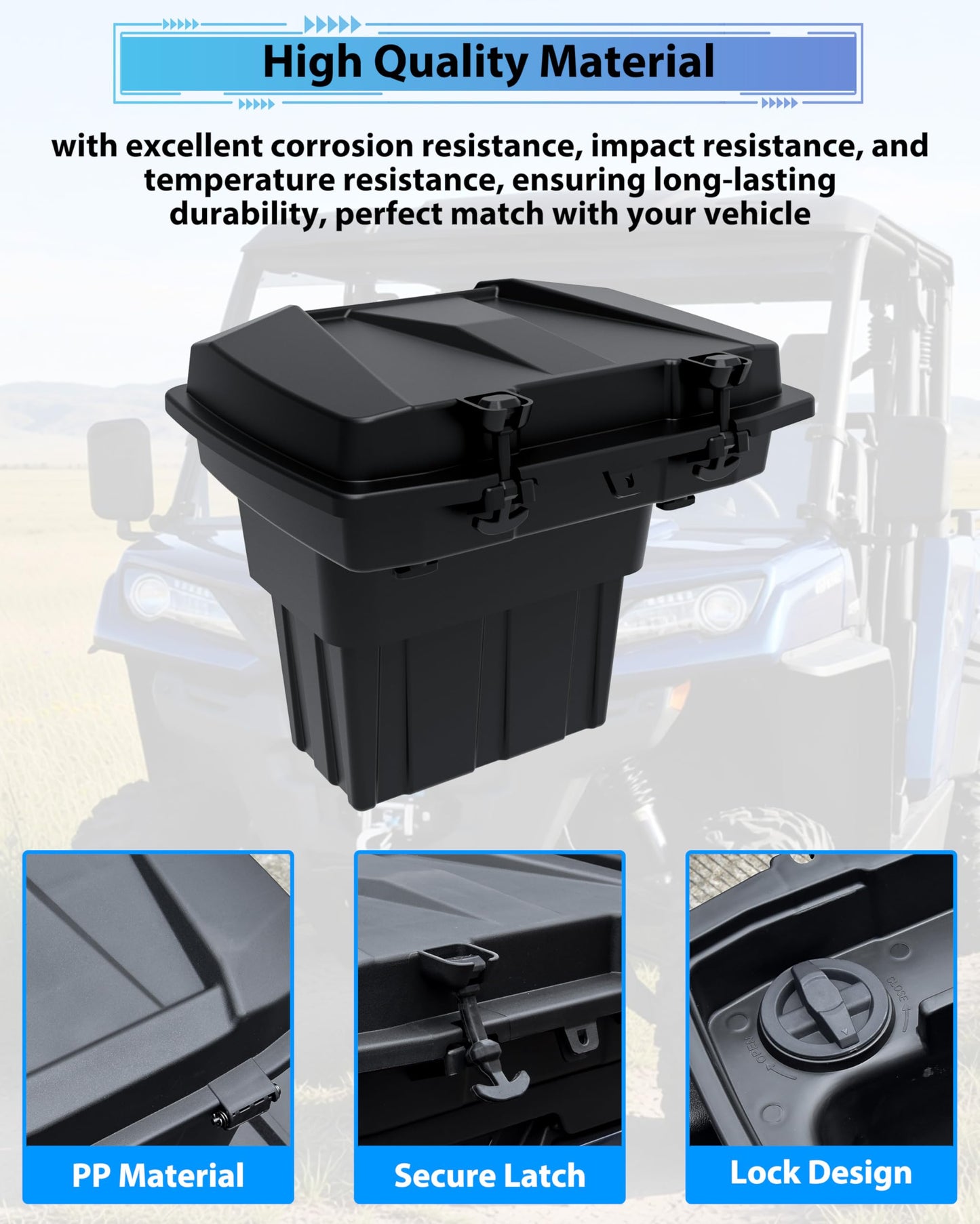KEWISAUTO Rear Cargo Box for CFMOTO UFORCE 1000/1000 XL 2019-2025 Accessories, 20L Double Layer Removable Rear Bed Storage Box Tool Box Waterproof Poly Storage Bin
