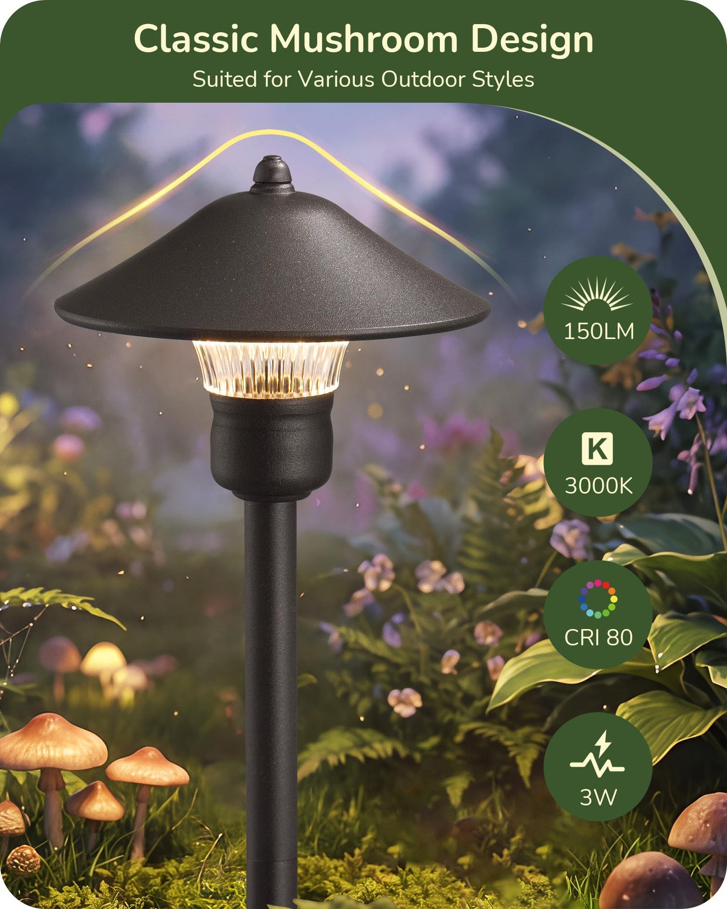 EDISHINE Low Voltage Pathway Lights, 3W 150 LM 3000K 16.5“ Tall LED Landscape Lights, 12V AC/DC 50,000Hrs Waterproof Aluminum Housing Outdoor Landscape Lighting for Path, Yard, Garden