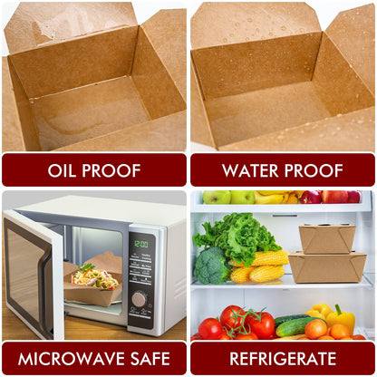 EcoDispose 71 oz Kraft Paper Pack of 200 Fold To Go Containers, Microwaveable Leak and Grease Proof Take Out Boxes for Lunch,Leftover and Restaurant