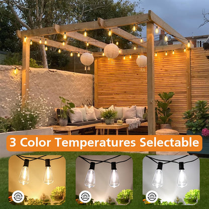 Brightever 200FT Outdoor String Lights with Remote, 2700K/4000K/5000K Selectable LED String Lights for Outside with 100+4 ST38 Edison Bulbs, 3 Modes Dimmable Patio Lights Waterproof for Camping, Deck