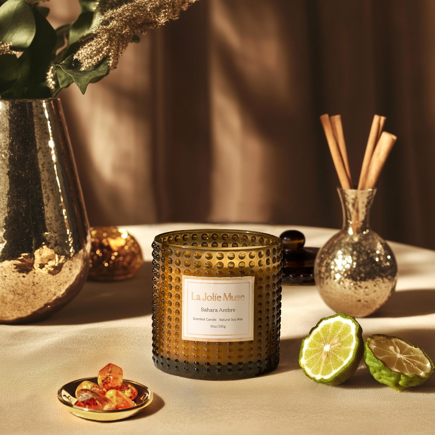 LA JOLIE MUSE Sahara Amber Scented Candles for Home | Non Toxic Natural Soy | Luxury Decorative Large Jar Candle | Gifts for Women & Men | Bergamot Musk | 55 Hrs