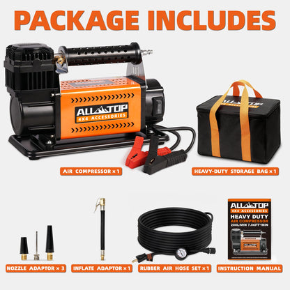 ALL-TOP Air Compressor Kit, 12V Portable Inflator 7.06CFM, Offroad Air Compressor for Truck ,Air Pump for Car Heavy Duty, Max 150PSI for SUV 4x4 Vehicle RV Tire