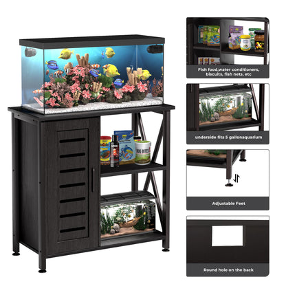 Herture 20-29 Gallon Fish Tank Stand, Aquarium Stand with Cabinet Accessories Storage, Heavy Duty Metal Frame, 31.49" L*15.74" W Tabletop, 330LBS Capacity, Black PG07YGB