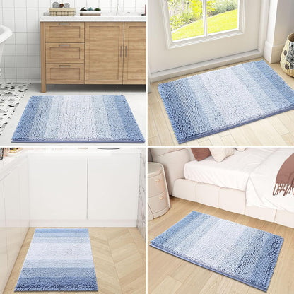 OLANLY Bathroom Rug - Extra Soft Chenille Shaggy Mat | Non-Slip, Machine Washable, 24 x 16 Inch, Blue