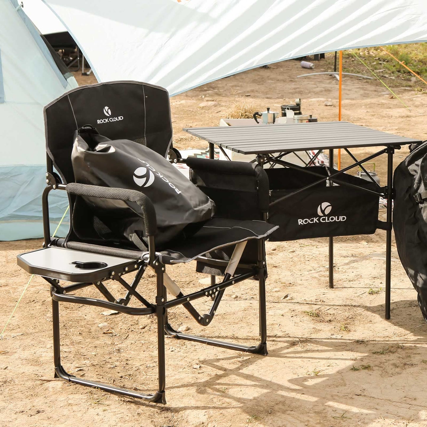 ROCK CLOUD 2 Pack Folding Camping Chair with Storage Pocket and Side Table Compact Portable Camp Chairs Outdoor for Camp Lawn Hiking Fishing Sports