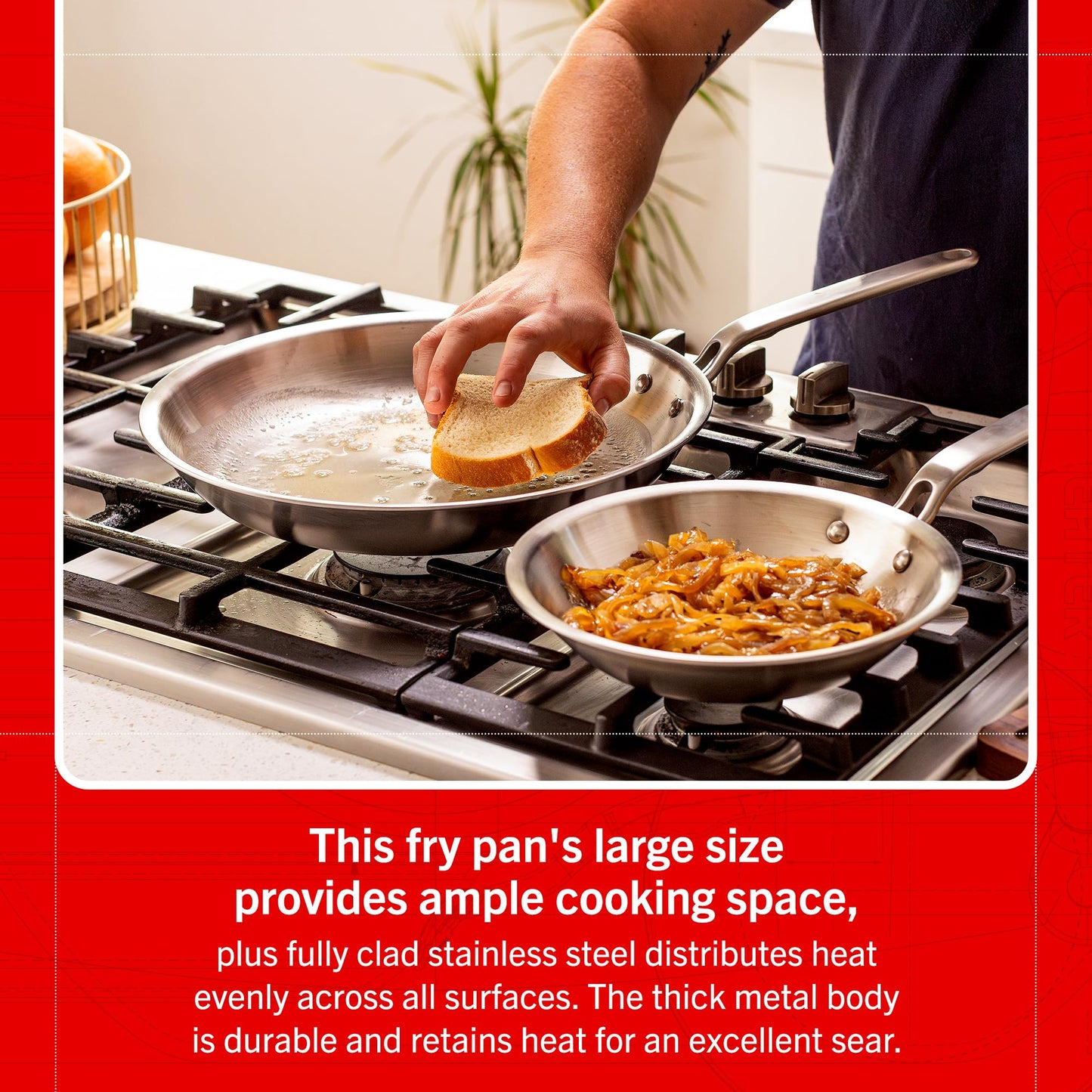 Heritage Steel Eater Series 12 Inch Frying Pan | Made in USA | 5-Ply Fully Clad Stainless Steel | Stay Cool Handle Design | Induction Ready & Non-Toxic
