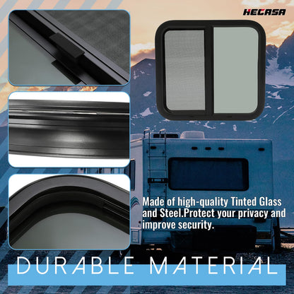 HECASA RV Window Horizontal Sliding 24in W x 22in H, Black Frame & Tinted Glass, Model MO-2283, Glass & Steel Construction