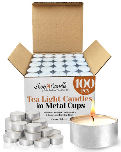 100 Pack Tealight Candles in Metal Cups - Clean White Unscented with 6 Hour Long Burning Time - Votive Candles Bulk for Romantic Dinner, Weddings, Spa & Hotels by PARNOO