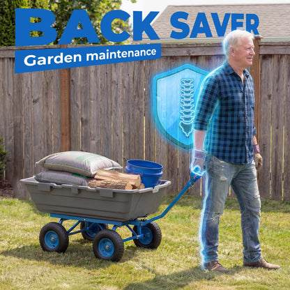 Sekey 1000lbs Garden Dump Cart for Seniors, Capacity Yard Wagon with Rubber Tires, Quick-Release Dumping & Easy-Maneuver Handle for Soil, Rocks, and Firewood, Gray