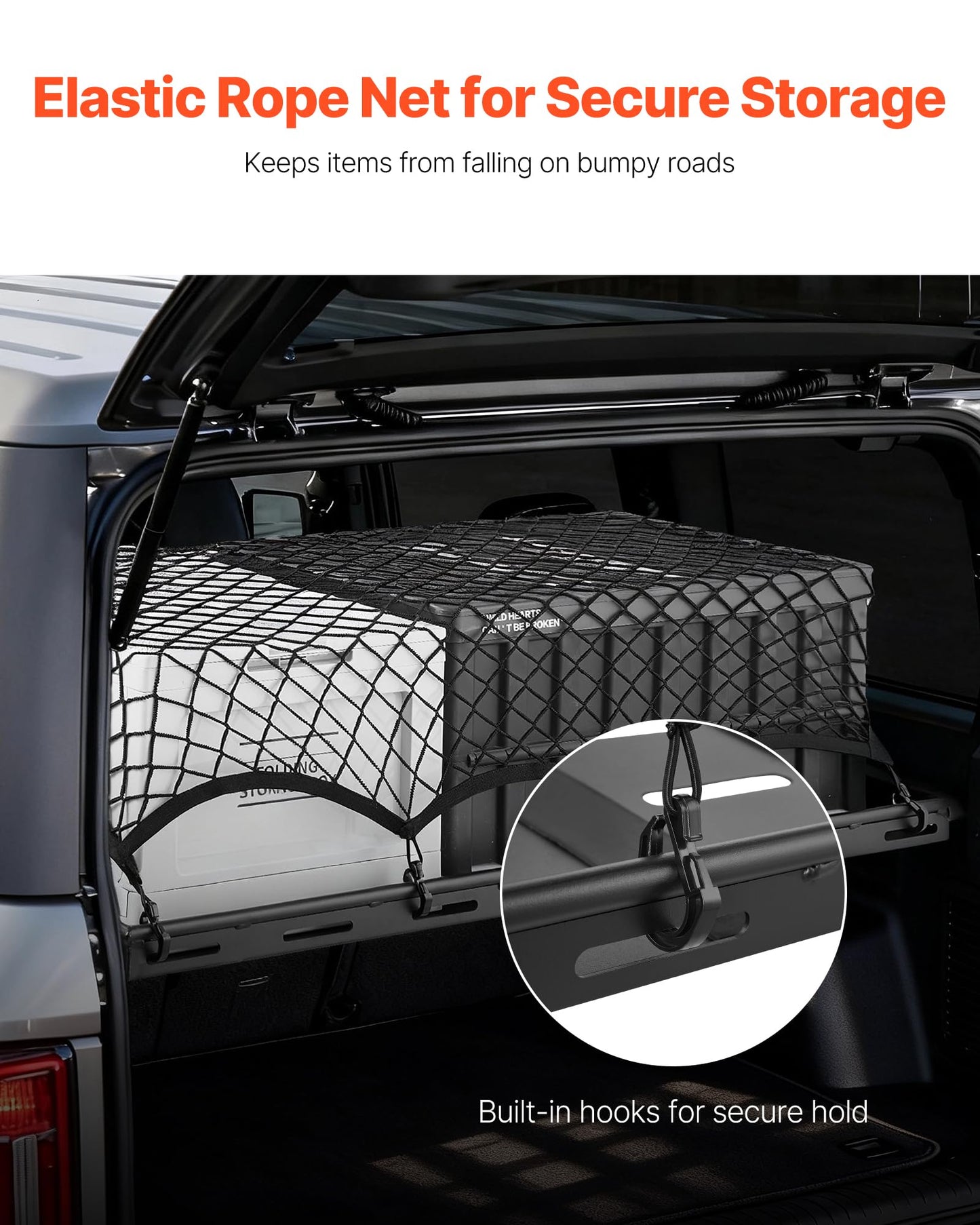 VEVOR Rear Trunk Cargo Rack with Net 2021-2026 Ford Bronco 4 Door Hardtops (Exclude Bronco Sport), 300 lbs Capacity, Carbon Steel Basket Tray Interior Storage Luggage Carrier