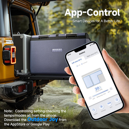 BODEGACOOLER 12 Volt Refrigerator, 100QT(95L) IPX4 Waterproof Electric Cooler, Car Fridge Dual Zone APP Control with 12/24V DC 110-240V AC, -4℉~68℉, Portable Freezer for Camping,Travel,RV,Road Trips
