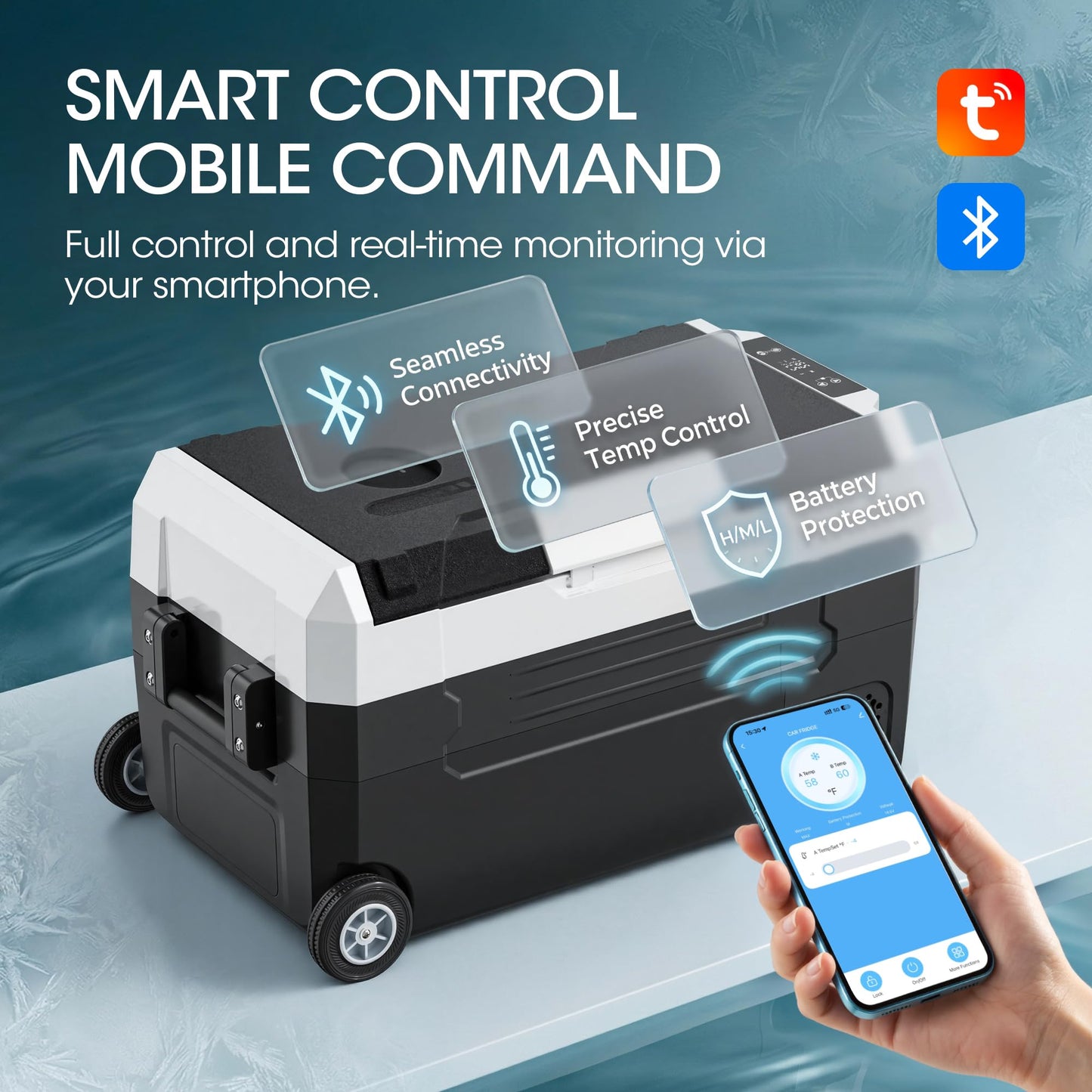 Manastin 12 Volt Refrigerator, 37QT Electric Cooler, Electric Cooler APP Control, Portable Freezer 12V/24V DC 100-240V AC, Car Fridge -4℉~68℉, 12V Cooler for Travel, Camping, Boat