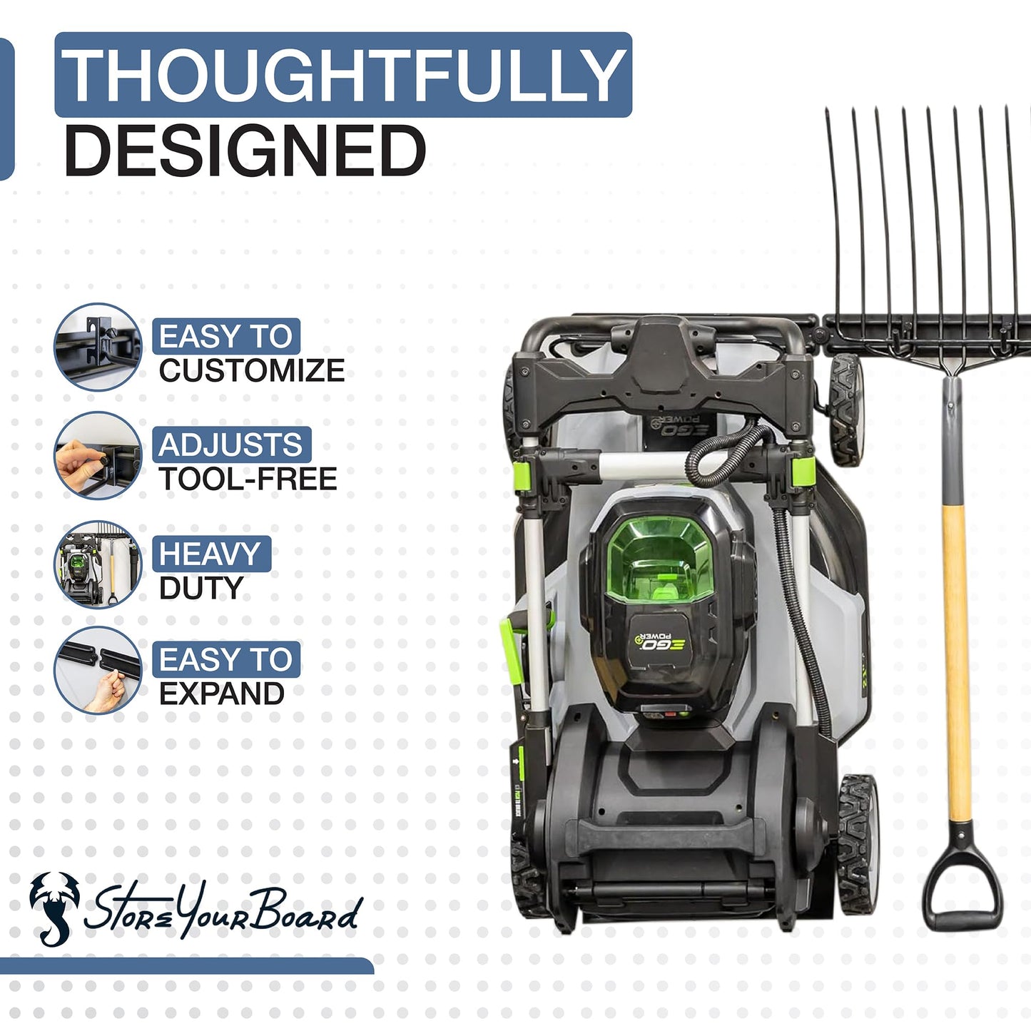 StoreYourBoard Garage Tool Organizer Wall Mount – Heavy Duty Garage Wall Organizer for Garage Organization and Storage, Broom Holder Wall Mount for Gardening Tools & Yard Tools – 64" Holds 600 lbs