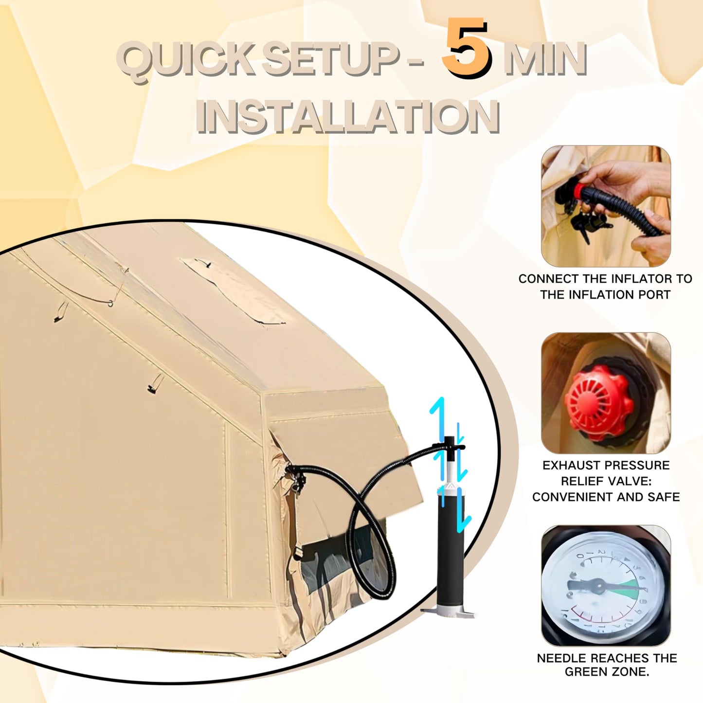 Hikersky Inflatable Tent for Camping, Easy Set-Up with Hand Pump, Portable 4 Season Blow Up Tent, in Waterproof Oxford, Outdoor Use for 4-6 & 6-8 Person (420D Oxford)