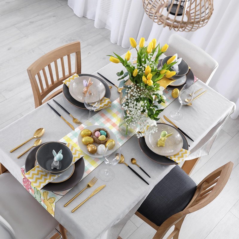 Niviy Buffalo Plaid Rabbit Bunny Happy Easter Table Runner, Easter Decorations, 13x72 Inch Check Stripes Kitchen Table Decor, Spring Kitchen Dining Table Decoration for Home Party Decor