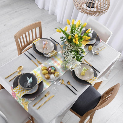 Niviy Buffalo Plaid Rabbit Bunny Happy Easter Table Runner, Easter Decorations, 13x72 Inch Check Stripes Kitchen Table Decor, Spring Kitchen Dining Table Decoration for Home Party Decor