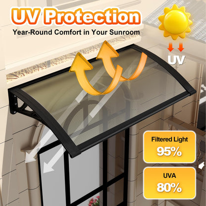 Door Awning,Awning for Door Entrance with Polycarbonate Cover,Shields Windows,Patio & Exteriors from Sun/Rain/Snow Brown 24x87in/60x220cm