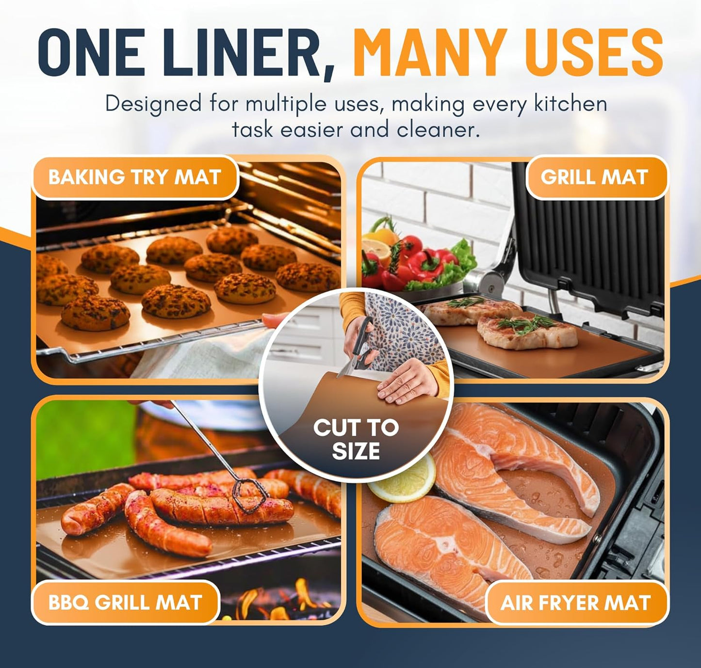Skiennix Oven Liners - Heavy Duty Non-Stick Mats | 4 Pack, 17”x25” Copper - BPA & PFOA Free Kitchen Essential