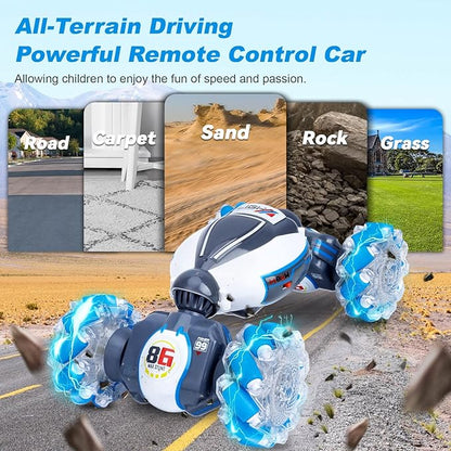 Gesture Sensing RC Stunt Car Toys for Boys Girls 6-12 Year Old 4WD Remote Control Car 360° Rotate Transform Off-Road Drift RC Toy with Lights Music 2.4Ghz Hand Control Birthday Xmas Gifts