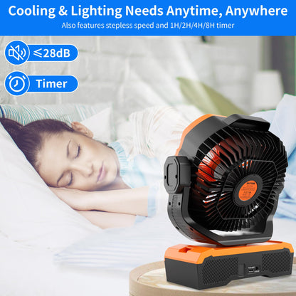 WESTTREE Battery Operated Large Airflow Fan,45000mAh Rechargeable Camping Cordless Fan with 360°Auto Oscillation & Timer, Queit Battery Powered Tent Fans Portable with RGBW Lights for Home X66 Orange