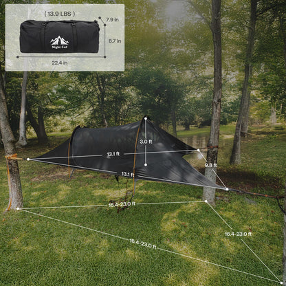 Night Cat Triangle Hammocks 2-Persons: Lay Flat 3 Point Hammock Tent with Bug Net Rainfly 13ft 440 LBS