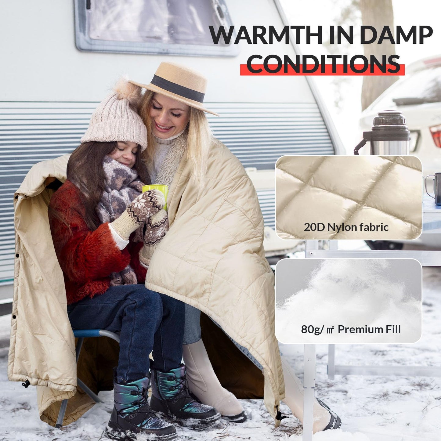 Thallike 3 Person Outdoor Camping Chair & Warm Oversized Camping Blanket with Hood