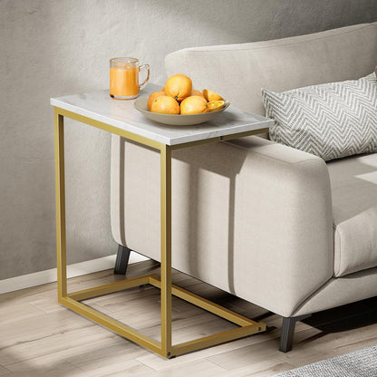 Pipishell C Shaped End Table - Modern Marbling Wood Top | 27-Inch Sofa Side Table for Living Room
