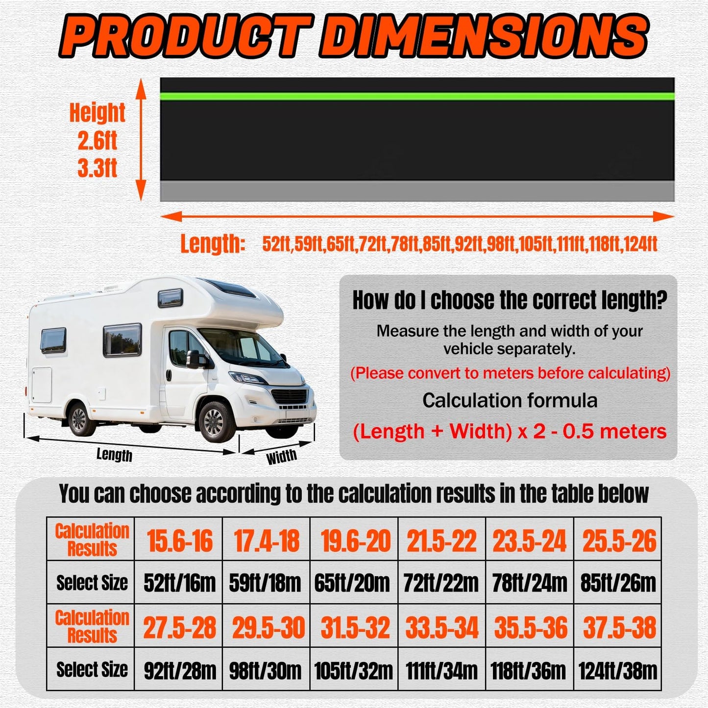 JeCgRrY RV Skirt for Travel Trailer, Panels Wind and Snow Proof, Camper skirting, All-Weather Protection Barrier with Easy Installation Kit Night Reflective Strip(2.6ft High,20m/65ft)