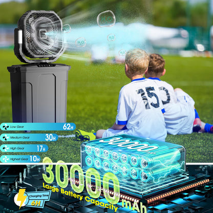 Ausic 5 Gal 12" Portable Misting Fan for Outside Patios, 30000mAh Outdoor Rechargeable Battery Oscillating Fan with Remote, Cooling Dugout Water Fan with Caster/LED Light/Timer, Camping Essential