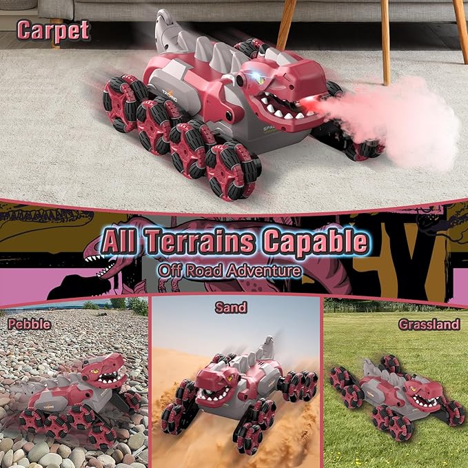 8 Wheels Dinosaur Transform RC Stunt Car - 2.4Ghz Remote Control Dinosaurs Monster Truck with Transforming &amp Spray &amp 360° Rotation Dinosaur Toys for Kids 5-7 8-12 Boy Christmas Birthday Gift