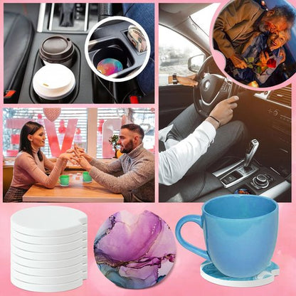 Ceramic Sublimation Blanks Car Coasters for Car Cup with Finger Notch for Easy Removal Ceramic Car Cupholder Auto Cupholder Keep Vehicle from Cold Drink Sweat Stain Spill (48)