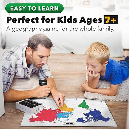 The World Game - Geography Card Game - Fun Game for Easter - Educational Games for Kids Family and Adults - Cool Learning Gift Idea for Teenage Boys &amp Girls 8-12 with Map
