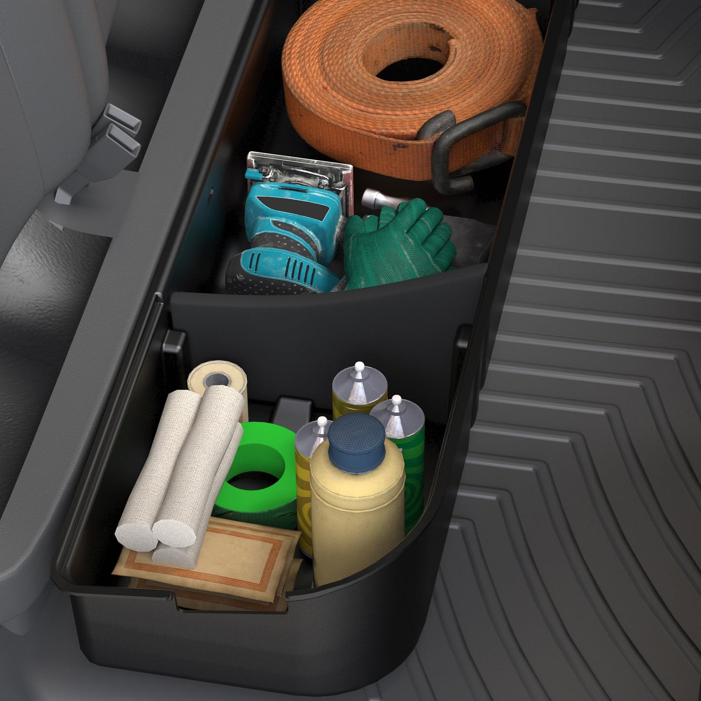 oEdRo Underseat Storage for Ford F150(2015-2026) SuperCrew/Crew Cab & F-250/350/450/550(2017-2026) Super Duty, Upgraded Rear F-150 Under Seat Storage Truck Organizer Tool Box