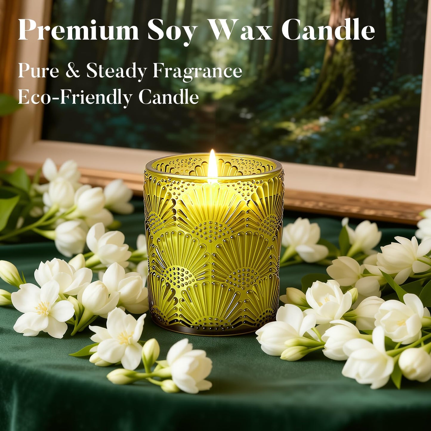 Crenovo Jasmine Scented Candle, 100% Soy Candle 30 Hours Burn, Candle Gifts for Men and Women Valentine Mother’s Day, Friendship Funny Gift for Home Decoration 5oz