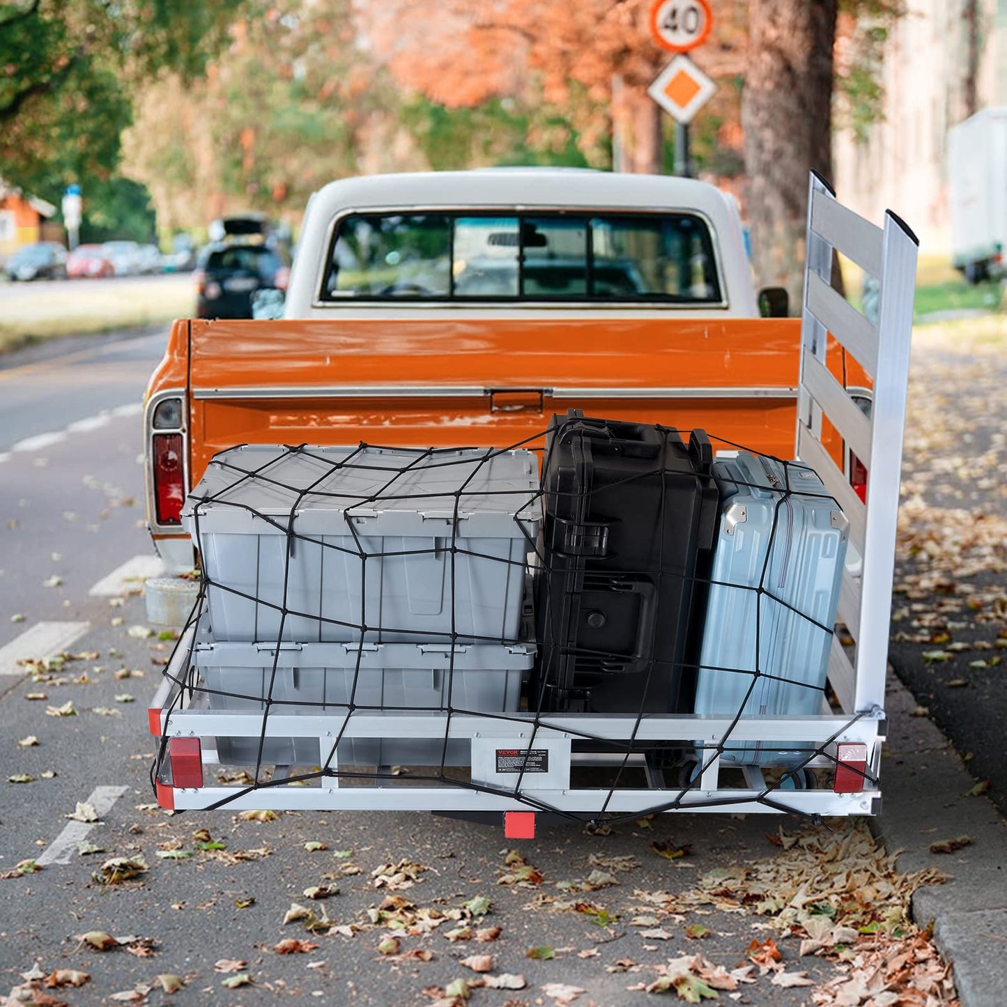 VEVOR 50 x 29.5 x 8.7 in Hitch Cargo Carrier, 500lb Capacity Trailer Hitch Mount Aluminum Cargo Basket with Folding Ramp, Luggage Carrier Rack Fits 2" Hitch Receiver for SUV Truck Pickup Camping