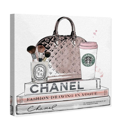 The Oliver Gal Artist Co. Blush and Make Up Brush | Modern Premium Canvas Print The Fashion Wall Art Decor Collection, 16" x 16", Pastel Pink