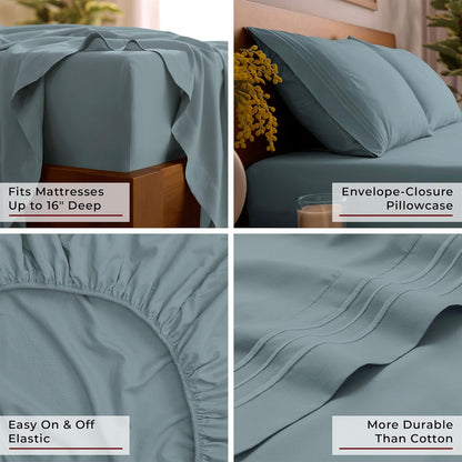 Mellanni Queen Sheets Set - 4 PC Hotel Luxury Bedding | Extra Soft, Cooling, Wrinkle-Resistant (Spa Blue)
