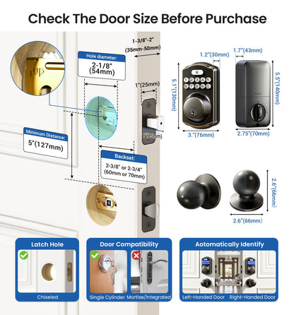 Veise Keyless Entry Door Lock with 2 Knobs, Electronic Backlit Keypad Deadbolt with Handle Set, Auto Lock, One-time Codes, Smart Deadbolt for Front Door, Easy Installation, Matte Black