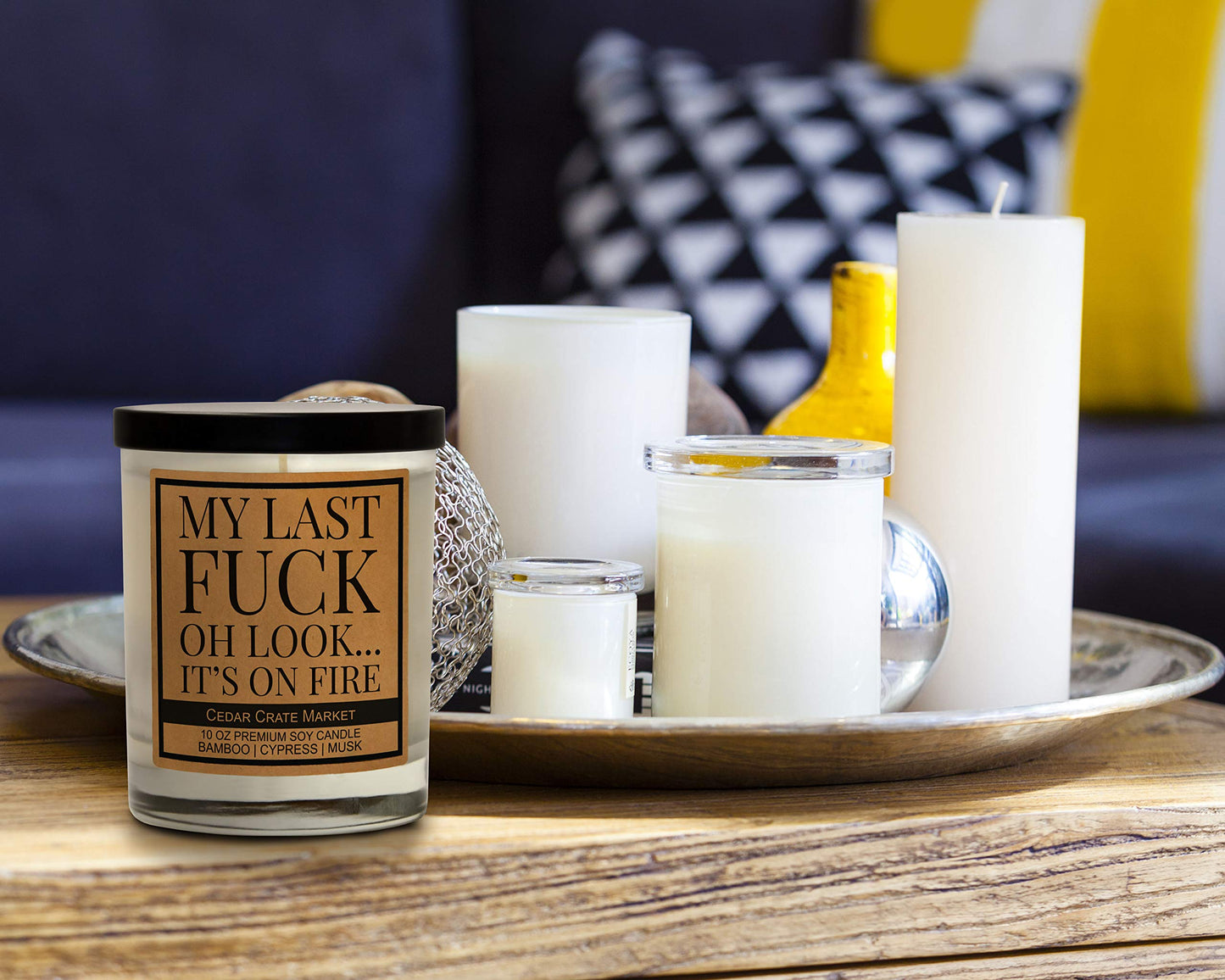 Cedar Crate Market - My Last Fuck Candle, Funny Sarcastic Adult Humor Gift, Bamboo Cypress Scented Premium Soy Candle for Stress Relief, Friends, Coworkers, Boss, Women, Men, Handmade in USA