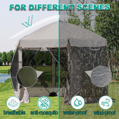 Lenotos Pop Up Screen Tent, 12'x12' Windproof & UV Protection Sun Shelter, Portable Instant Setup, 6-Sided Screen Tent for Picnic, Camping, Backyard, Outdoor (Grey)
