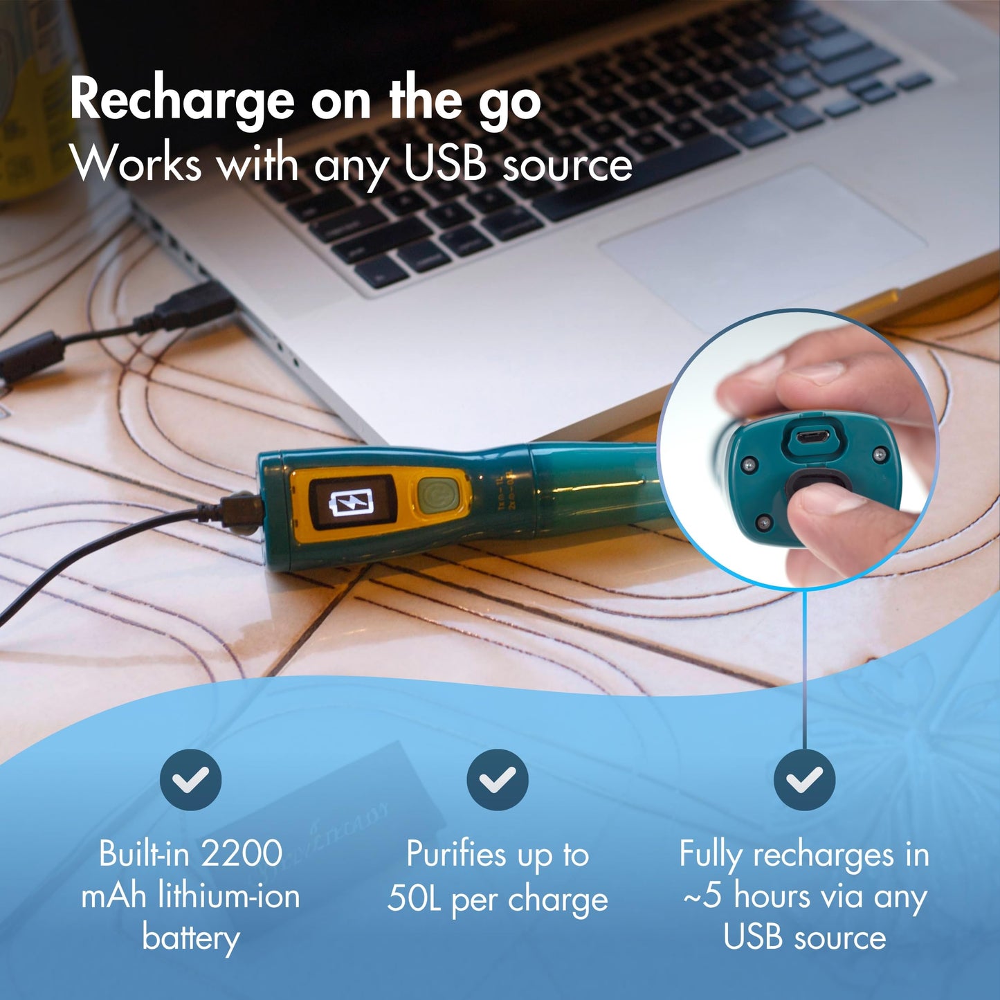 SteriPen Ultra UV Water Purifier - USB Rechargeable, High-Contrast OLED Display, Treats Up to 8,000 Liters - Hiking, Camping, Travel & Emergency Preparedness