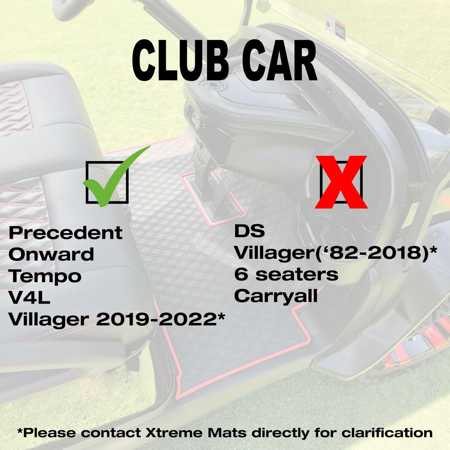 Xtreme Golf Cart Mats Rubber Floor Mat Compatible with Club Car Precedent (04-25), Onward & Tempo (17-25), Villager & V4L (19-24) Golf Cart Models | Full Coverage Liner Protection - Grey Trim