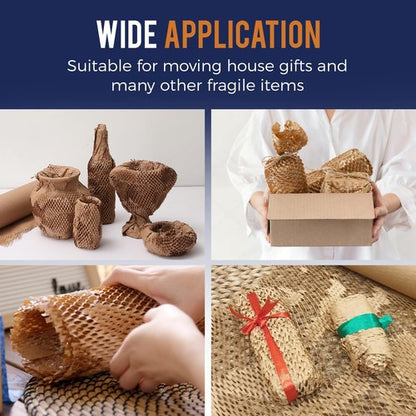 Honeycomb Packing Paper - 12" x 150ft with Rope & 20 Fragile Stickers | Eco-Friendly Shipping Supplies