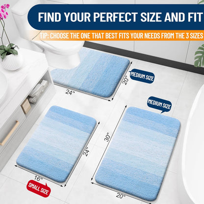 OLANLY Bathroom Runner Rug - Extra Soft Microfiber Mat | Quick Dry, Washable, 70x24, Sky Blue