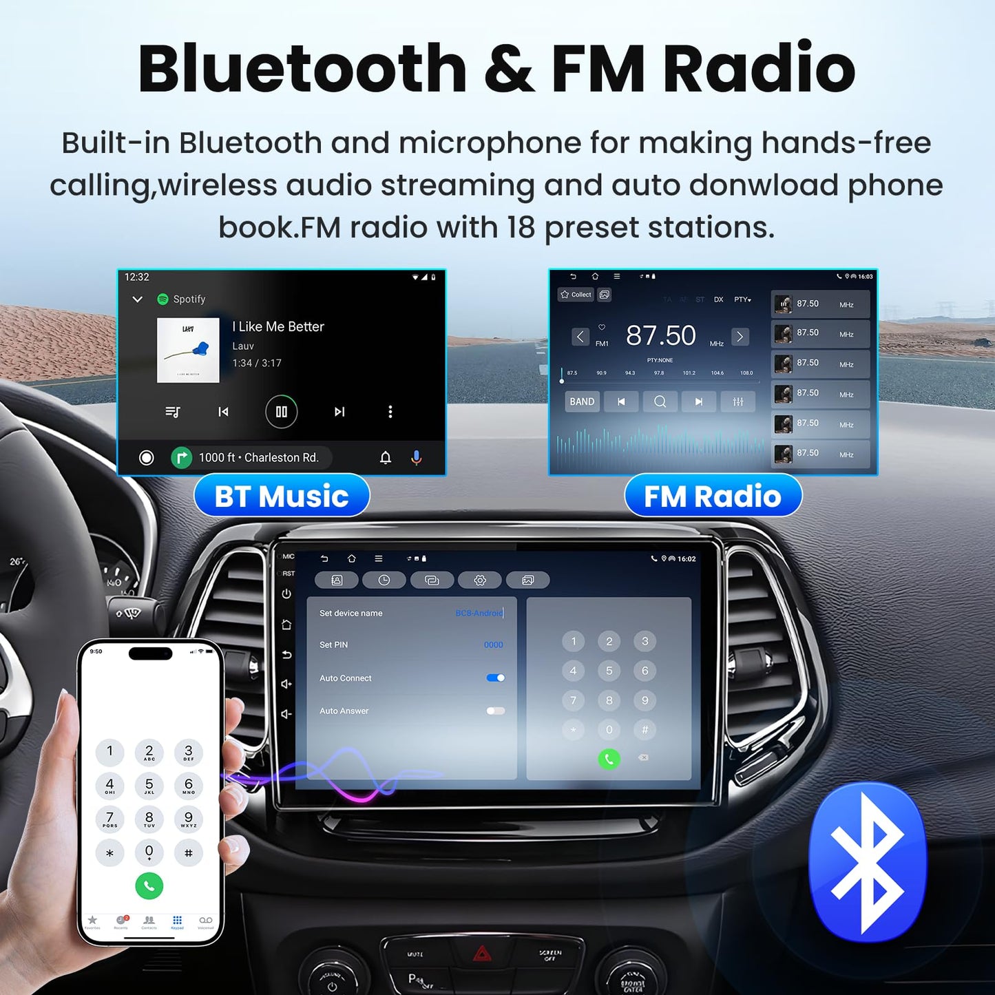 [4G+64G] Car Radio Stereo for Jeep Compass 2017-2020: 10 inch Upgrade Bluetooth 5.4,1280 * 800HD Touch Screen Head Unit Replacement with CarPlay Android Auto 5GWiFi GPS RDS FM SWC Backup Camera