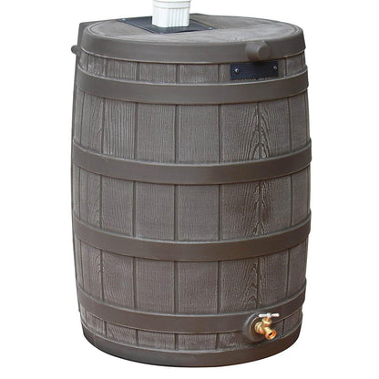 Good Ideas Rain Wizard Water Collection Plastic Barrel Tank System, 50 Gallon, Oak - Portable Outdoor Rainwater Catcher and Storage Drum with Robust Metal Spigot and Fine Mesh Screen