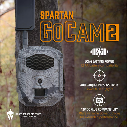 Spartan Camera GoCam2 Cellular Trail Camera Bundle – Security Box & 32GB Full-size SD Card Included,FHD Photo Capture,1080P Video,No-Glow IR Night Vision,Water Resistant (Spartan Areus, Multi-carrier)