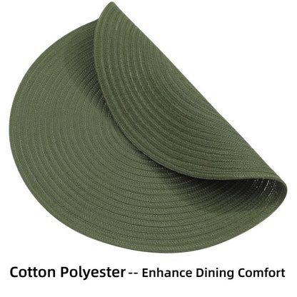 SHACOS Round Placemats Set of 8 Washable 15 inch Round Table Mats Cotton Polyester Woven Braided Place Mats for Dining Table Wedding Party Decor (Olive Green, 8)
